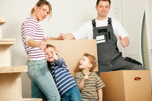 Packed student boxes ready for collection from a Mayfair flat